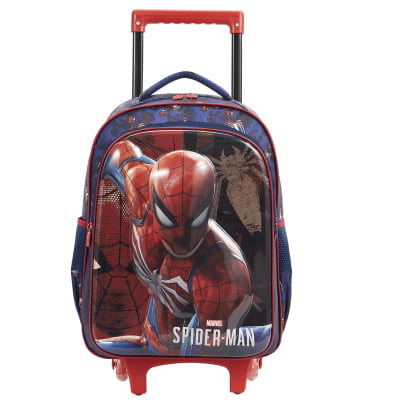 Kit Mochila Infantil Rodinhas + Estojo Box Homem Aranha 3D Azul e Vermelha