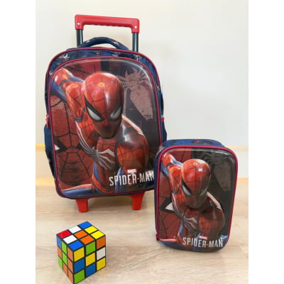 Kit Mochila Infantil Rodinhas + Estojo Box Homem Aranha 3D Azul e Vermelha Kit Mochila Infantil Rodinhas + Estojo Box Homem Aranha 3D Azul e Vermelha