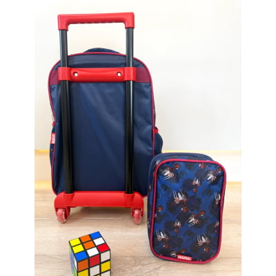 Kit Mochila Infantil Rodinhas + Estojo Box Homem Aranha 3D Azul e Vermelha