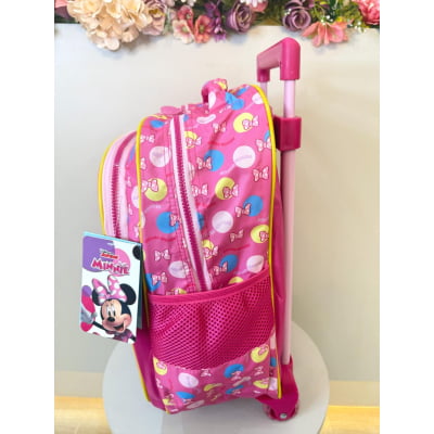 Kit Mochila Infantil Rodinhas + Estojo Box + Lancheira Minnie Rosa Colorida