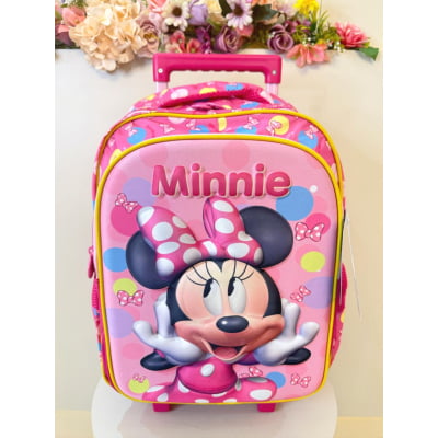 Kit Mochila Infantil Rodinhas + Estojo Box + Lancheira Minnie Rosa Colorida