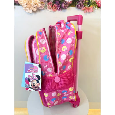 Kit Mochila Infantil Rodinhas + Estojo Box + Lancheira Minnie Rosa Colorida