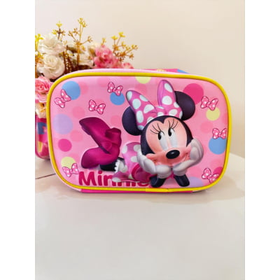 Kit Mochila Infantil Rodinhas + Estojo Box + Lancheira Minnie Rosa Colorida