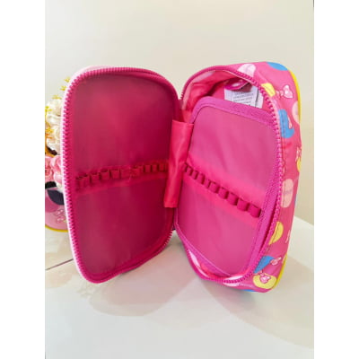 Kit Mochila Infantil Rodinhas + Estojo Box + Lancheira Minnie Rosa Colorida