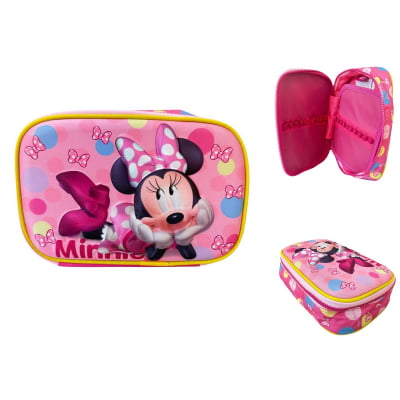 Kit Mochila Infantil Rodinhas + Estojo Box + Lancheira Minnie Rosa Colorida