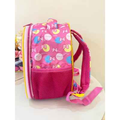 Kit Mochila Infantil Rodinhas + Estojo Box + Lancheira Minnie Rosa Colorida
