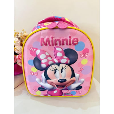 Kit Mochila Infantil Rodinhas + Estojo Box + Lancheira Minnie Rosa Colorida