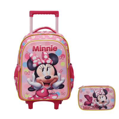 Kit Mochila Infantil Rodinhas + Estojo Box Minnie Rosa Colorida