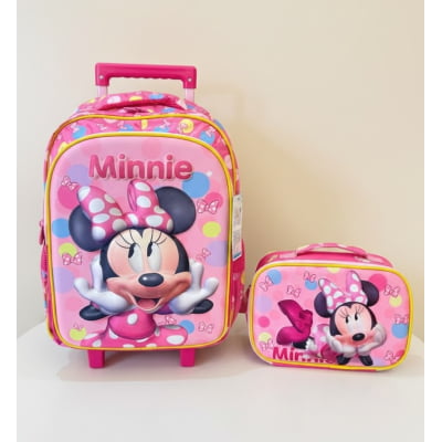 Kit Mochila Infantil Rodinhas + Estojo Box Minnie Rosa Colorida Kit Mochila Infantil Rodinhas + Estojo Box Minnie Rosa Colorida