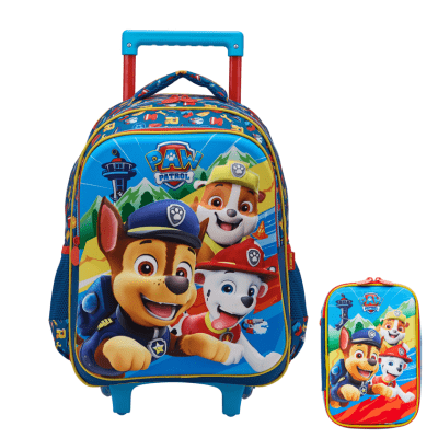 Kit Mochila Infantil Rodinhas + Estojo Duplo da Patrulha Canina Relevo