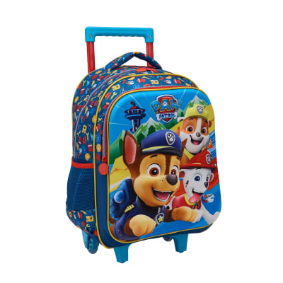 Kit Mochila Infantil Rodinhas + Estojo Duplo da Patrulha Canina Relevo