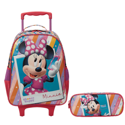 Kit Mochila Infantil Rodinhas + Estojo Duplo Minnie no Celular