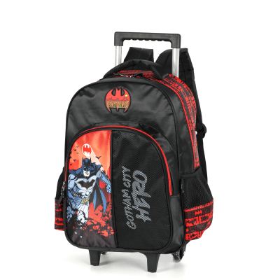 Kit Mochila Infantil Rodinhas + Estojo + Lancheira Batman Preta e Vermelha