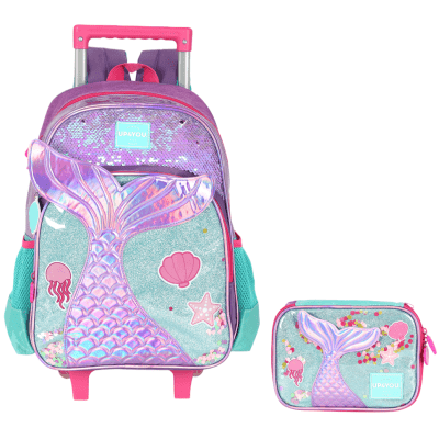 Kit Mochila Infantil Rodinhas + Estojo Roxo da Sereia Up4you