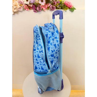 Kit Mochila Infantil Rodinhas + Estojo simples da Princesa Disney Cinderela Azul