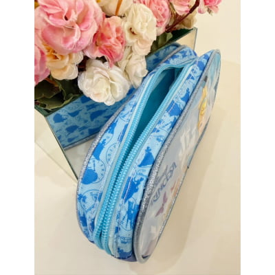 Kit Mochila Infantil Rodinhas + Estojo simples da Princesa Disney Cinderela Azul