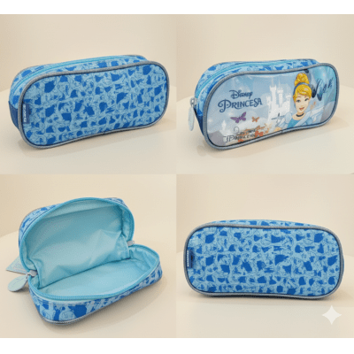 Kit Mochila Infantil Rodinhas + Estojo simples da Princesa Disney Cinderela Azul