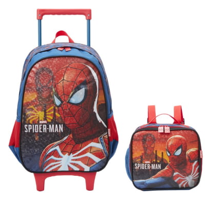 Kit Mochila Infantil Rodinhas + Lancheira Azul e Vermelha