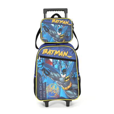 Kit Mochila Infantil Rodinhas + Lancheira do Batman Preta e Azul