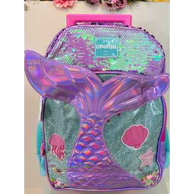 Kit Mochila Infantil Rodinhas + Lancheira Térmica + Estojo Box da Sereia C/ Paetê