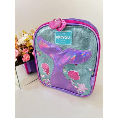 Kit Mochila Infantil Rodinhas + Lancheira Térmica + Estojo Box da Sereia C/ Paetê