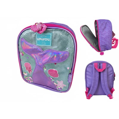 Kit Mochila Infantil Rodinhas + Lancheira Térmica + Estojo Box da Sereia C/ Paetê