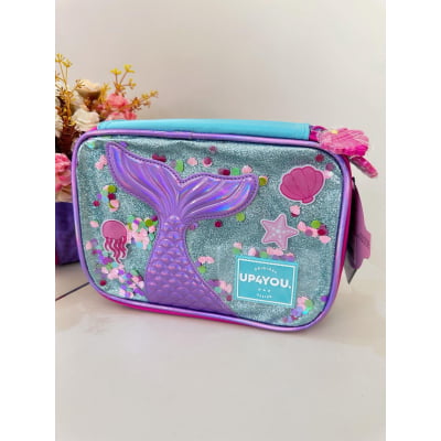 Kit Mochila Infantil Rodinhas + Lancheira Térmica + Estojo Box da Sereia C/ Paetê