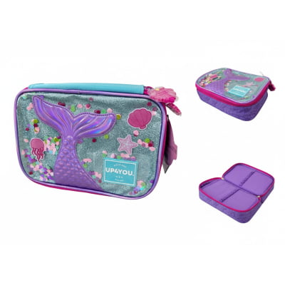 Kit Mochila Infantil Rodinhas + Lancheira Térmica + Estojo Box da Sereia C/ Paetê