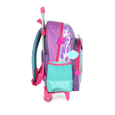 Kit Mochila Infantil Rodinhas + Lancheira Térmica +Estojo Triplo Roxo Sereia C/ Paetê