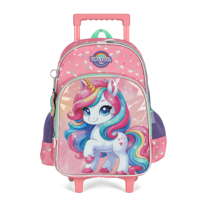 Kit Mochila Infantil Rodinhas + Lancheira Térmica + Estojo Box Unicórnio Colorida Up4you