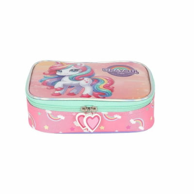Kit Mochila Infantil Rodinhas + Lancheira Térmica + Estojo Box Unicórnio Colorida Up4you