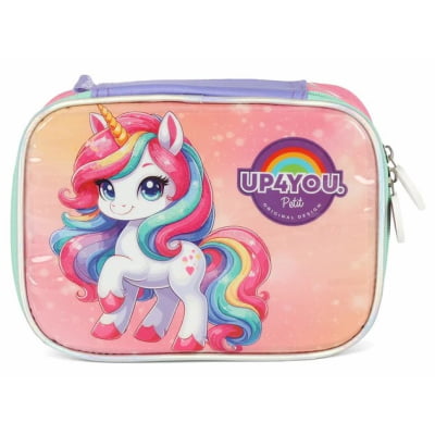 Kit Mochila Infantil Rodinhas + Lancheira Térmica + Estojo Box Unicórnio Colorida Up4you
