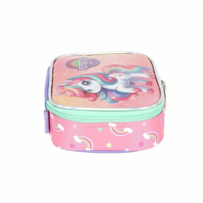 Kit Mochila Infantil Rodinhas + Lancheira Térmica + Estojo Box Unicórnio Colorida Up4you