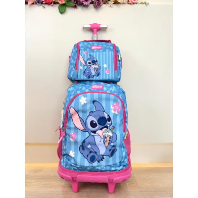 Kit Mochila + Lancheira da Lilo Stitch e Angel Pink