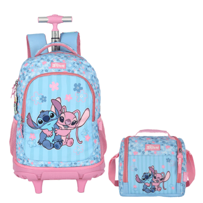 Kit Mochila + Lancheira da Lilo Stitch e Angel Rosa