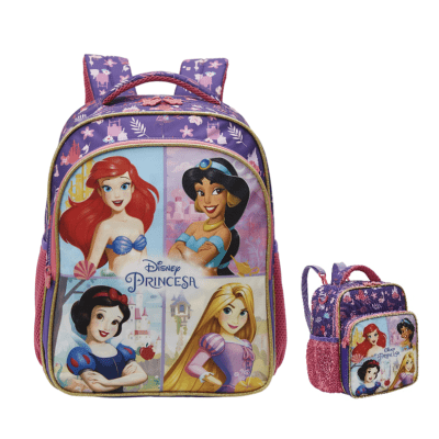 Kit Mochila + Lancheira Escolar Princesas da Disney Glitter