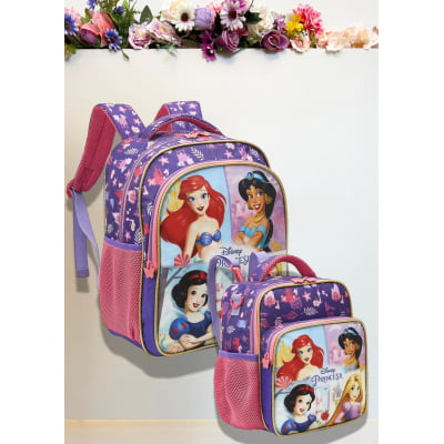 Kit Mochila + Lancheira Escolar Princesas da Disney Glitter
