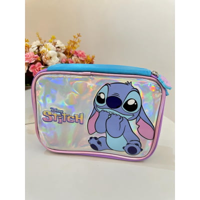 Kit Mochila + Lancheira + Estojo Box Lilo Stitch e Angel Azul e Lilás