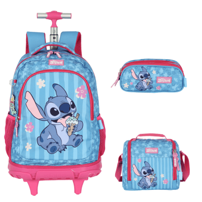 Kit Mochila + Lancheira + Estojo da Lilo Stitch e Angel Pink