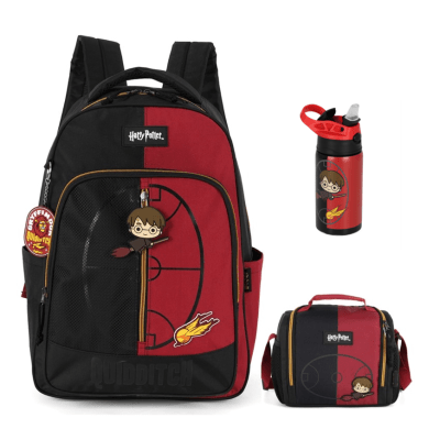 Kit Mochila + Lancheira + Garrafinha do Harry Potter Grifinória Quadribol
