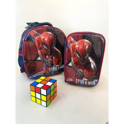Kit Mochila Lancheira Infantil + Estojo Box Homem Aranha 3D Azul e Vermelha Kit Mochila Lancheira Infantil + Estojo Box Homem Aranha 3D Azul e Vermelha
