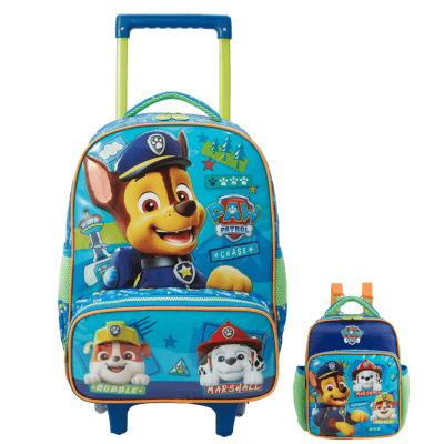 Kit Mochila Rodinhas Escolar + Lancheira da Patrulha Canina Azul