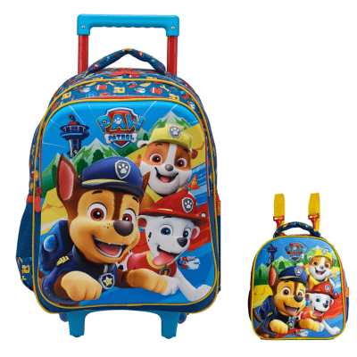 Kit Mochila Rodinhas Escolar + Lancheira da Patrulha Canina Relevo