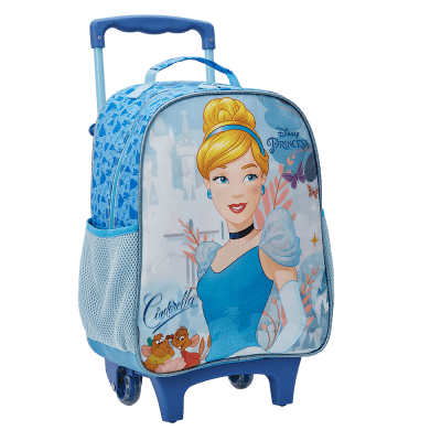 Kit Mochila Rodinhas Escolar + Lancheira da Princesa Disney Cinderela Azul