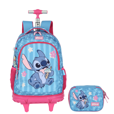 Kit Mochila Rodinhas + Estojo Box da Lilo Stitch e Angel Pink Kit Mochila Rodinhas + Estojo Box da Lilo Stitch e Angel Pink