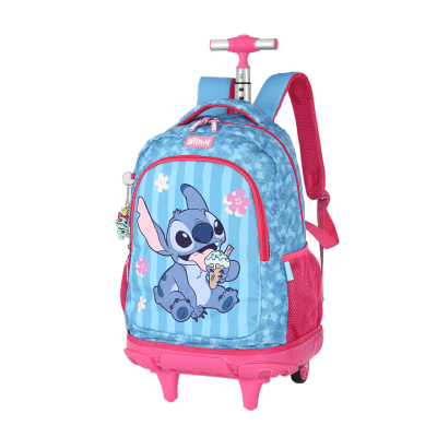 Kit Mochila Rodinhas + Estojo Box da Lilo Stitch e Angel Pink
