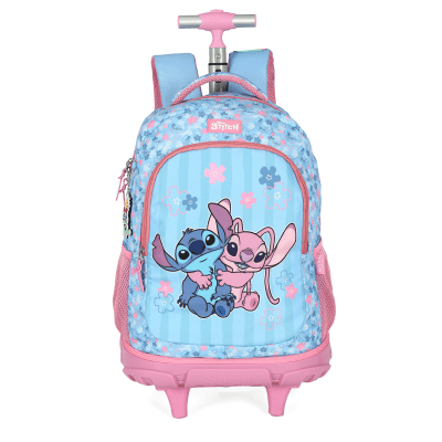 Kit Mochila Rodinhas + Estojo Box da Lilo Stitch e Angel Rosa