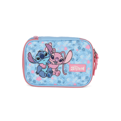 Kit Mochila Rodinhas + Estojo Box da Lilo Stitch e Angel Rosa