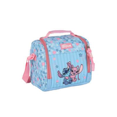 Kit Mochila Rodinhas + Estojo Box + Lancheira da Lilo Stitch e Angel Rosa