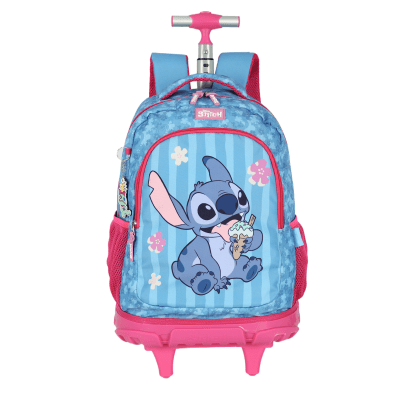 Kit Mochila Rodinhas + Estojo da Lilo Stitch e Angel Pink